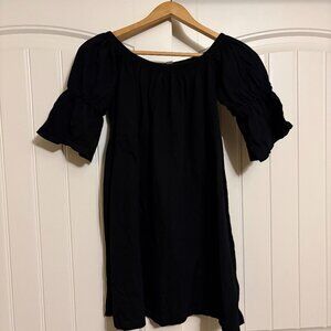 ASOS Tunic Top US Size 6 Solid Black Bell Sleeve Gathered Neckline Cotton Casual